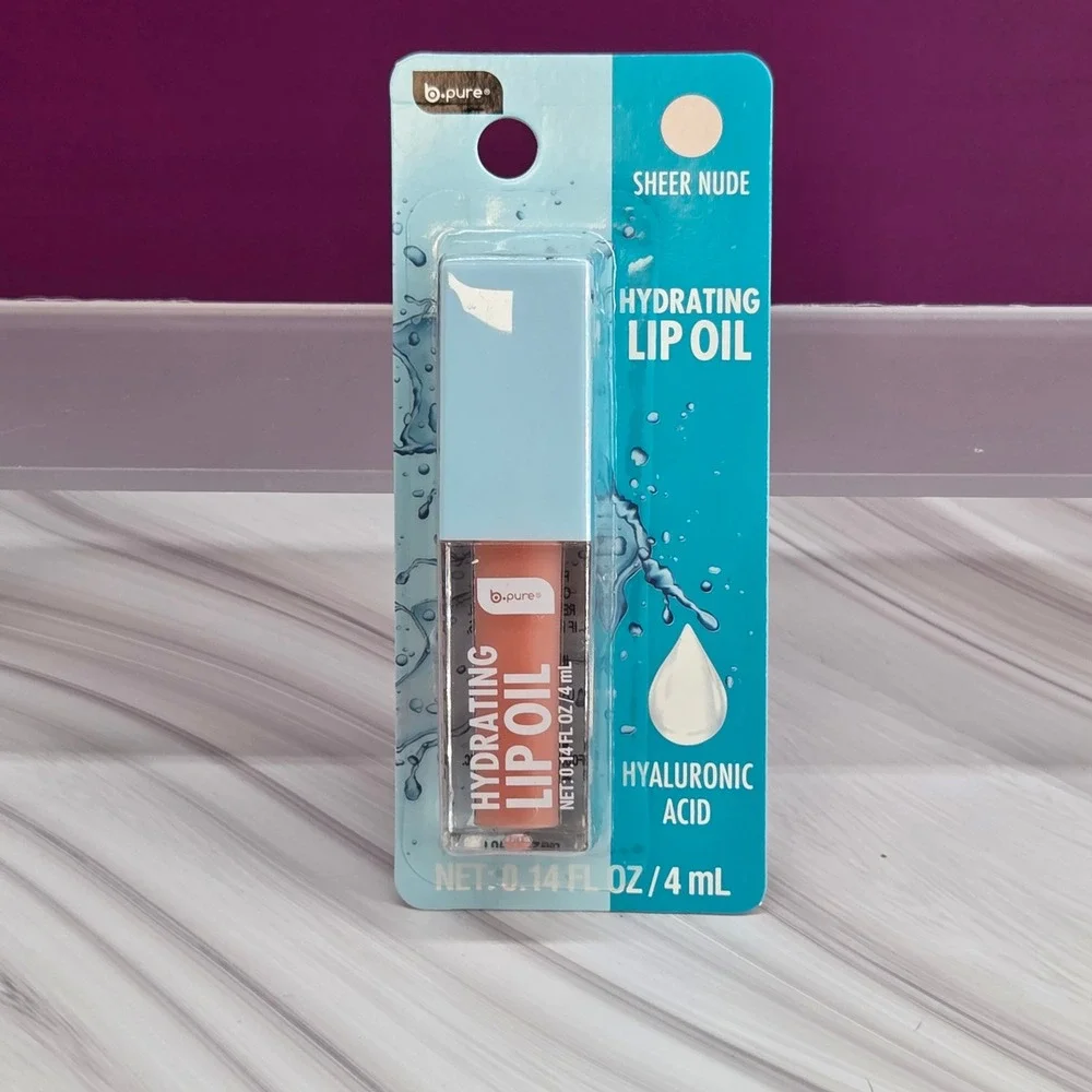 b pure Hydrating Lip Oil Women 4mL Sheer Nude Hyaluronic Acid Gloss Moisturizing
